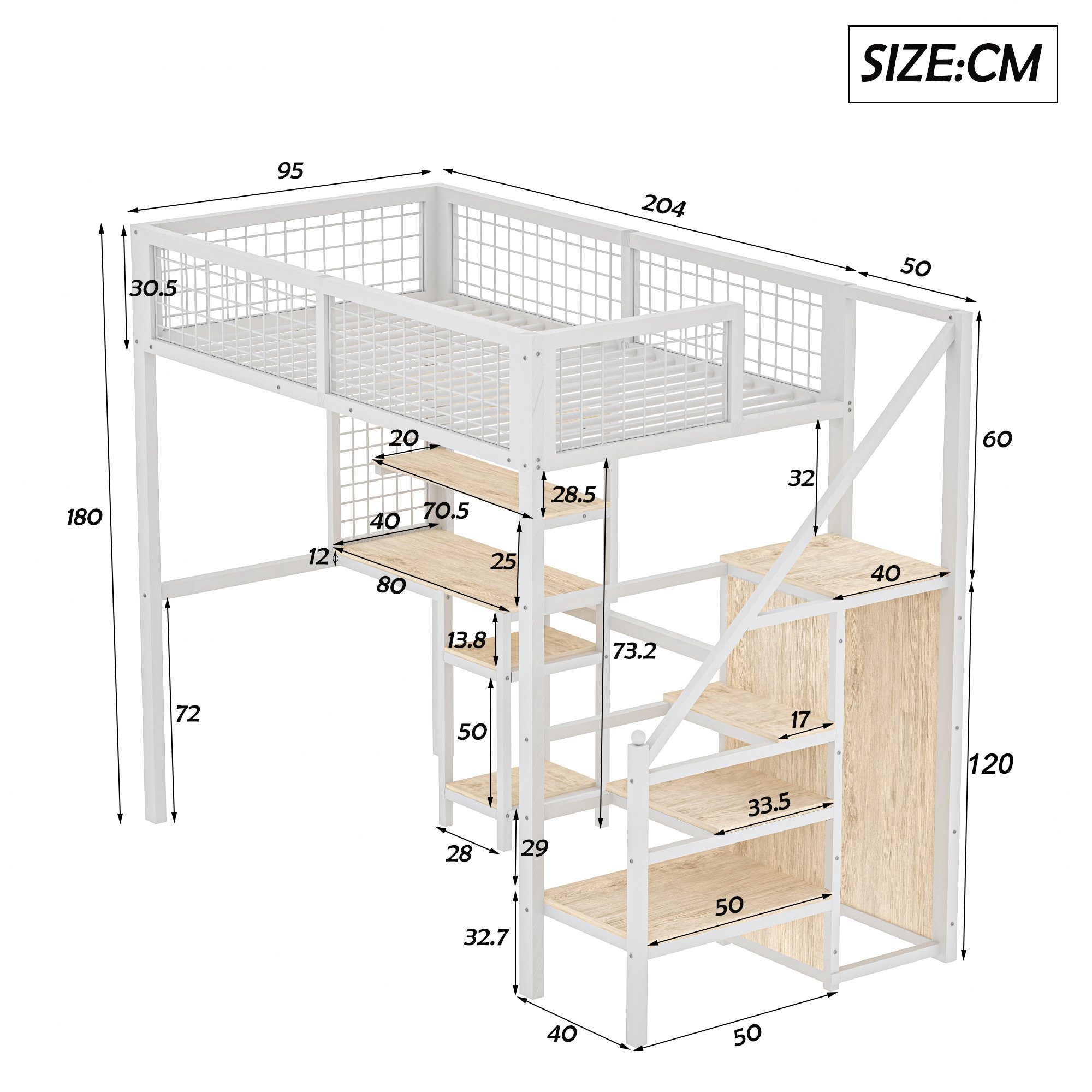 Flieks Hochbett Kinderbett 90x200cm mit Tisch/Leiter/Regal/Kleiderschrank (ohne Stuhl)