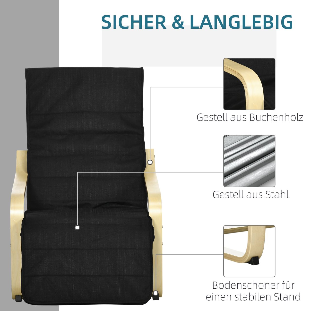 HOMCOM Relaxsessel Schwingstuhl Ruhesessel, Relaxstuhl mit Verstellbarem Fußteil