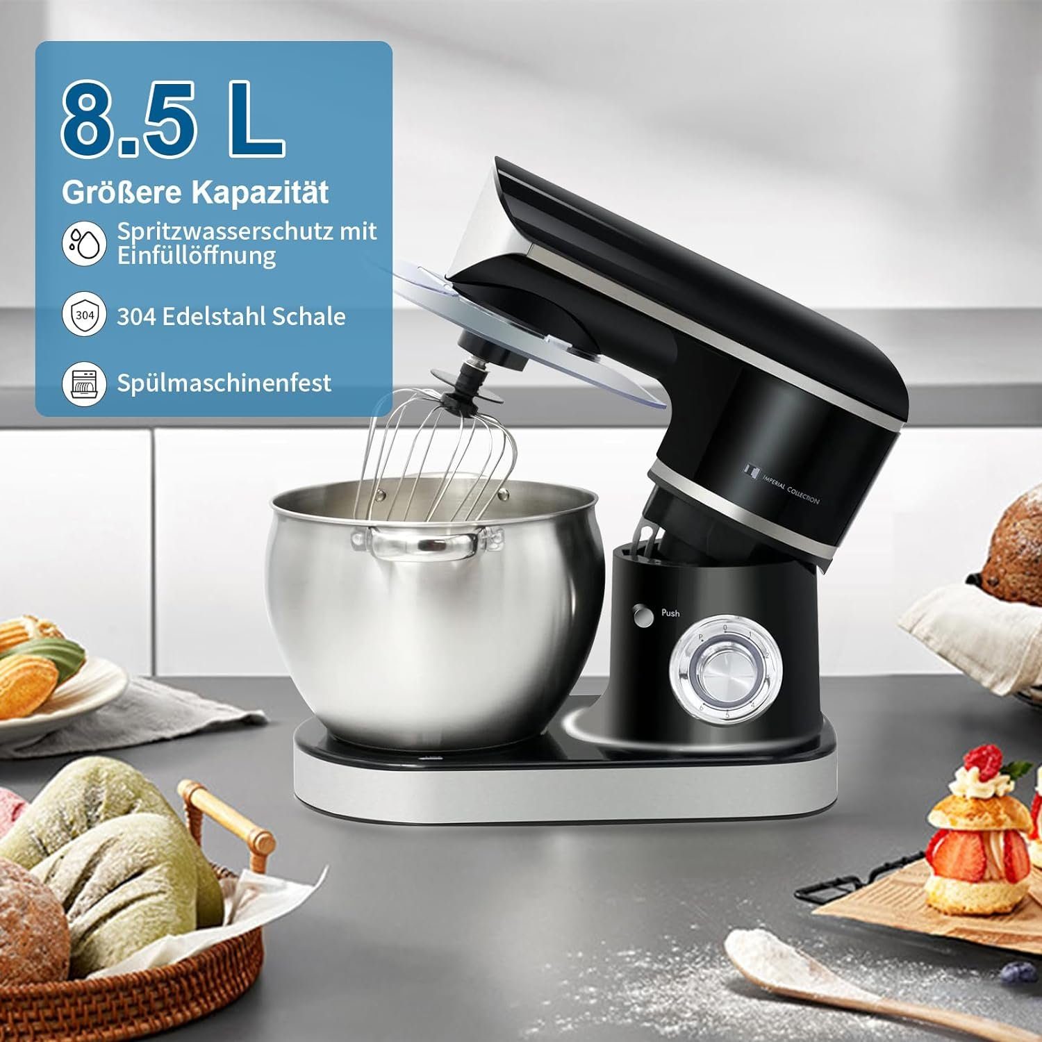 Kraftline Küchenmaschine Knetmaschine 2200W 6 Gänge 8.5 L Füllmenge Spülfest, 2200,00 W, 8,50 l Schüssel