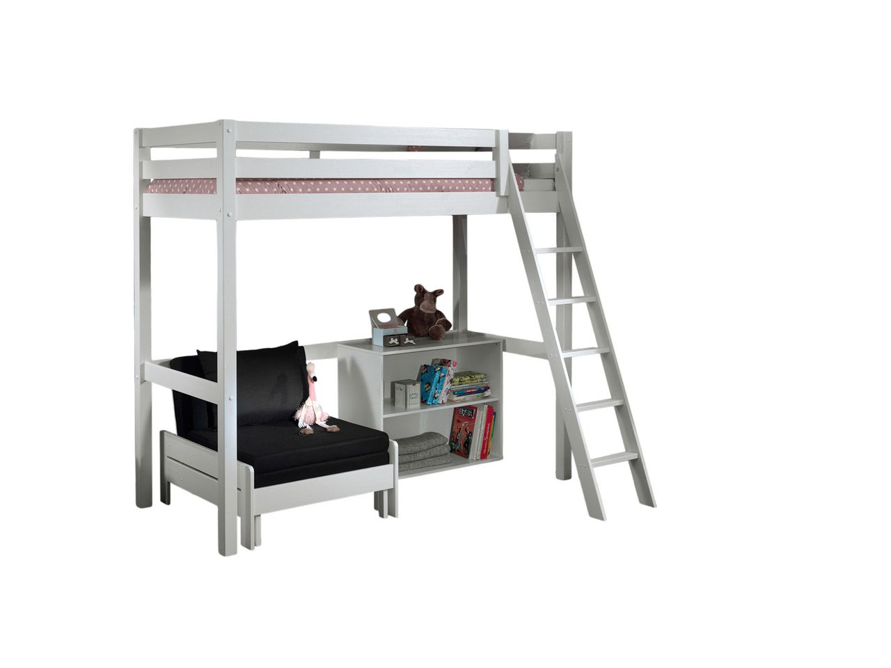 VIPACK Hochbett mit Liegefläche 90 x 200 cm inkl. Sesselbett und Regal mit zwei Fächern