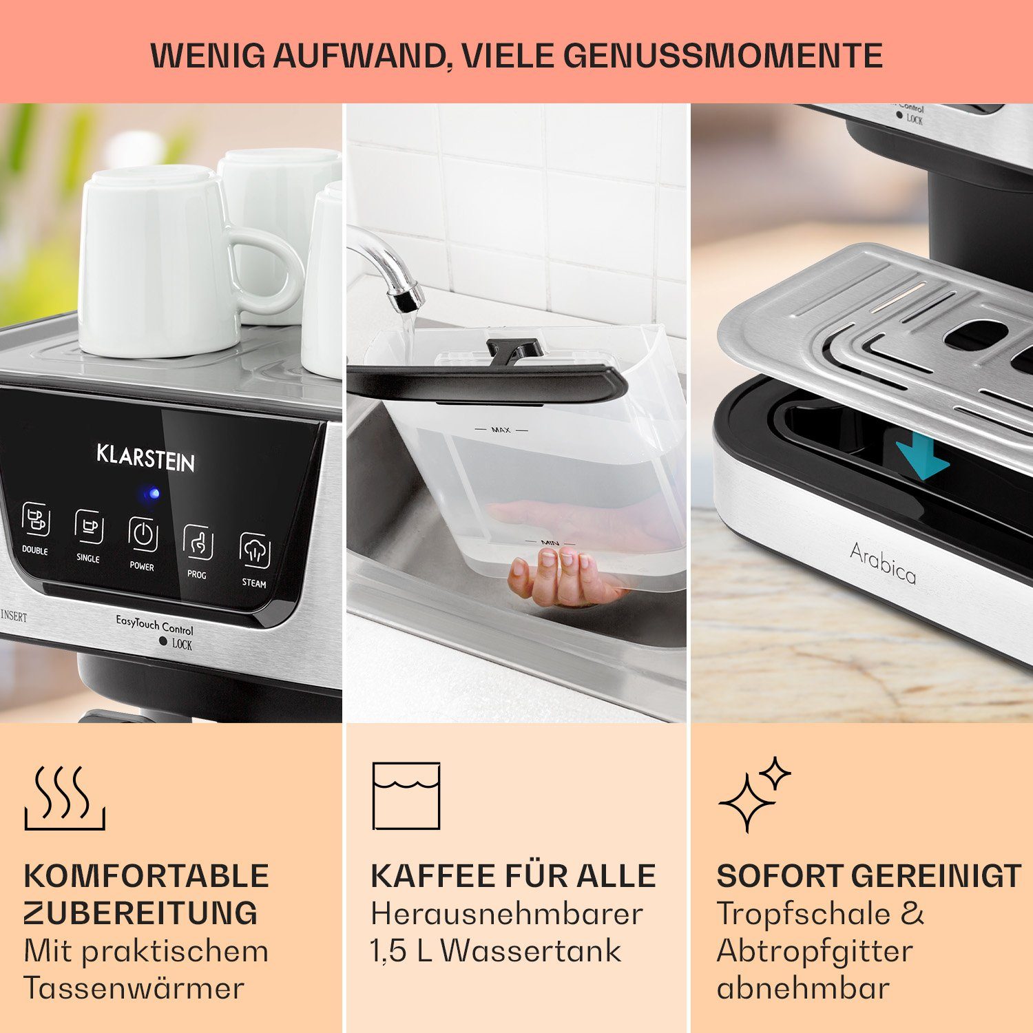 Klarstein Filterkaffeemaschine Arabica, 1.5l Kaffeekanne