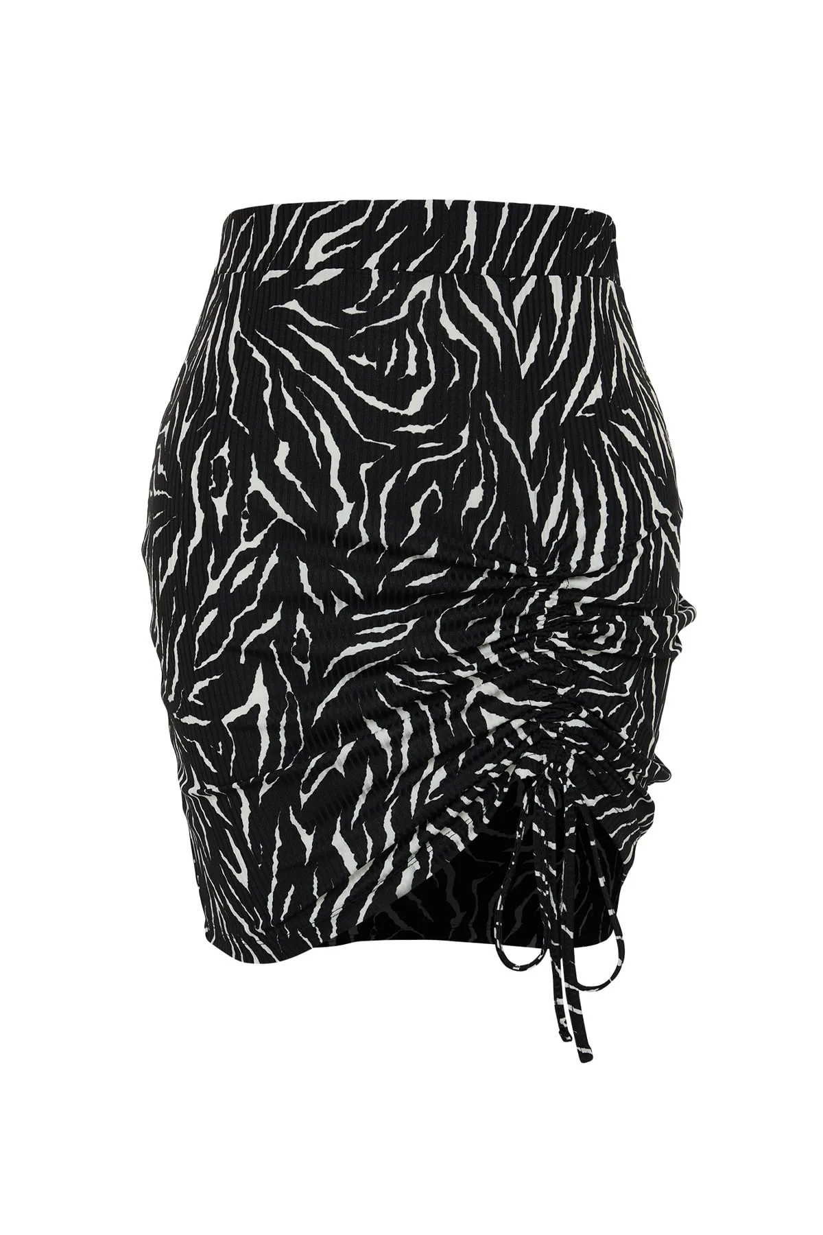 Trendyol Curve  Mehrfarbiger Strickrock mit gerafftem Tiermuster TBBSS22ET00001