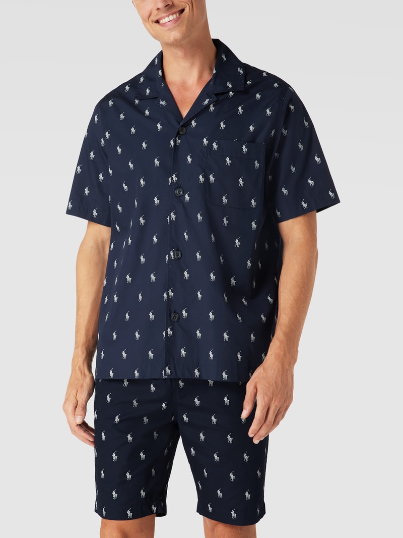 Pyjama mit Allover-Logo Modell 'AOPP WOVEN' in dunkelblau