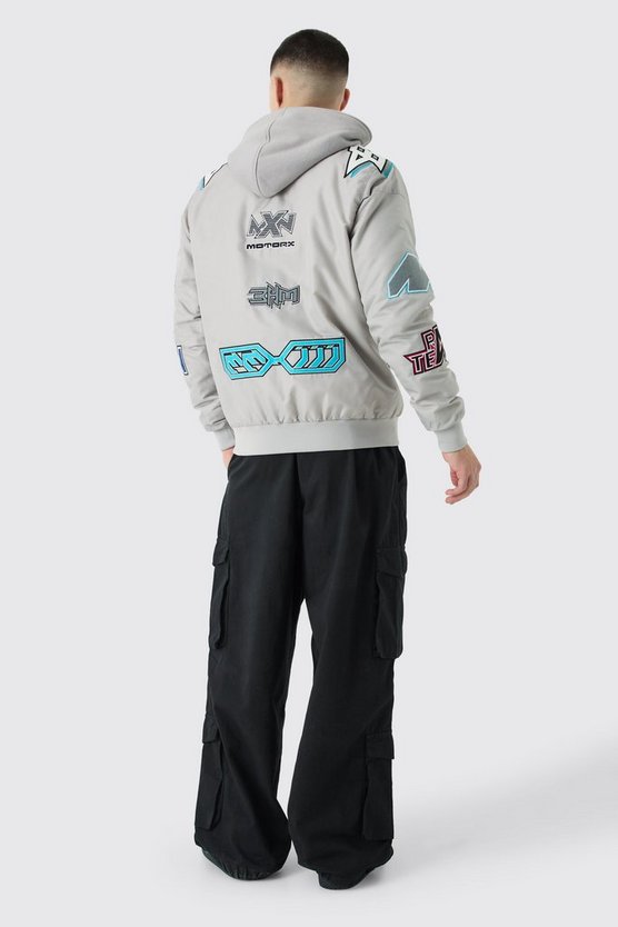 Nylon Moto-Jacke mit abnehmbarer Kapuze