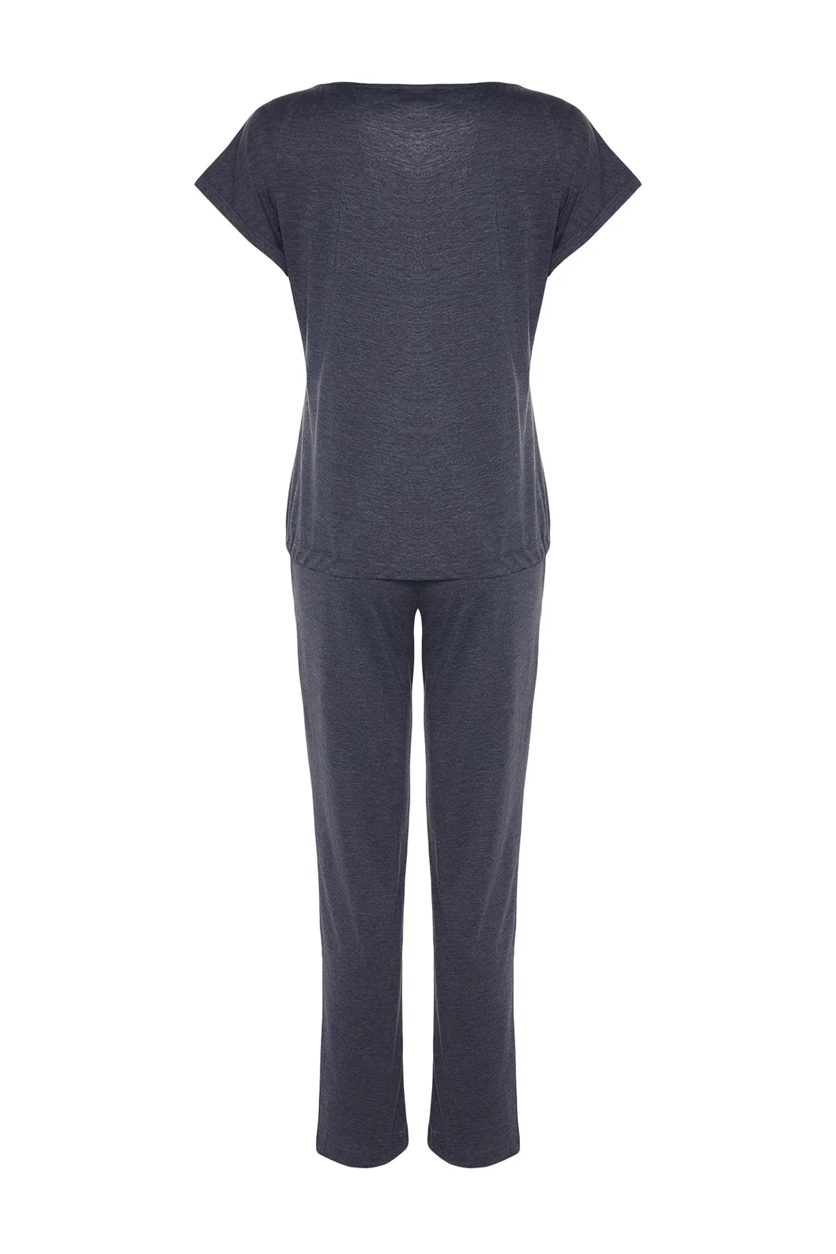 Trendyol Collection  Marineblaues Strick-Pyjama-Set mit Krawatte, T-Shirt und Hose aus Baumwolle THMSS20PT0068