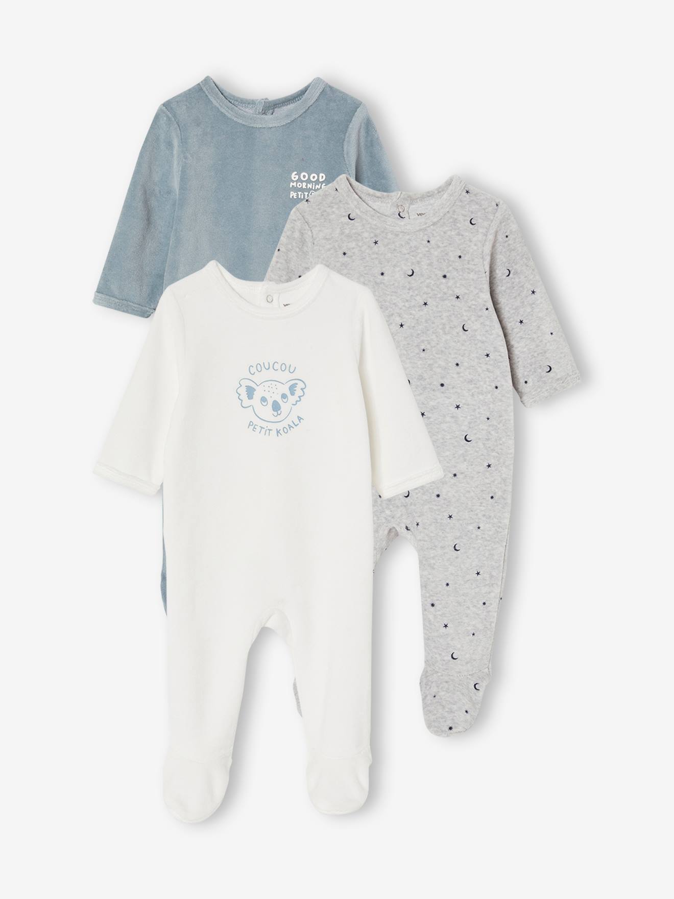 Lot de 3 pyjamas en velours bébé ouverture dos BASICS lot curcuma