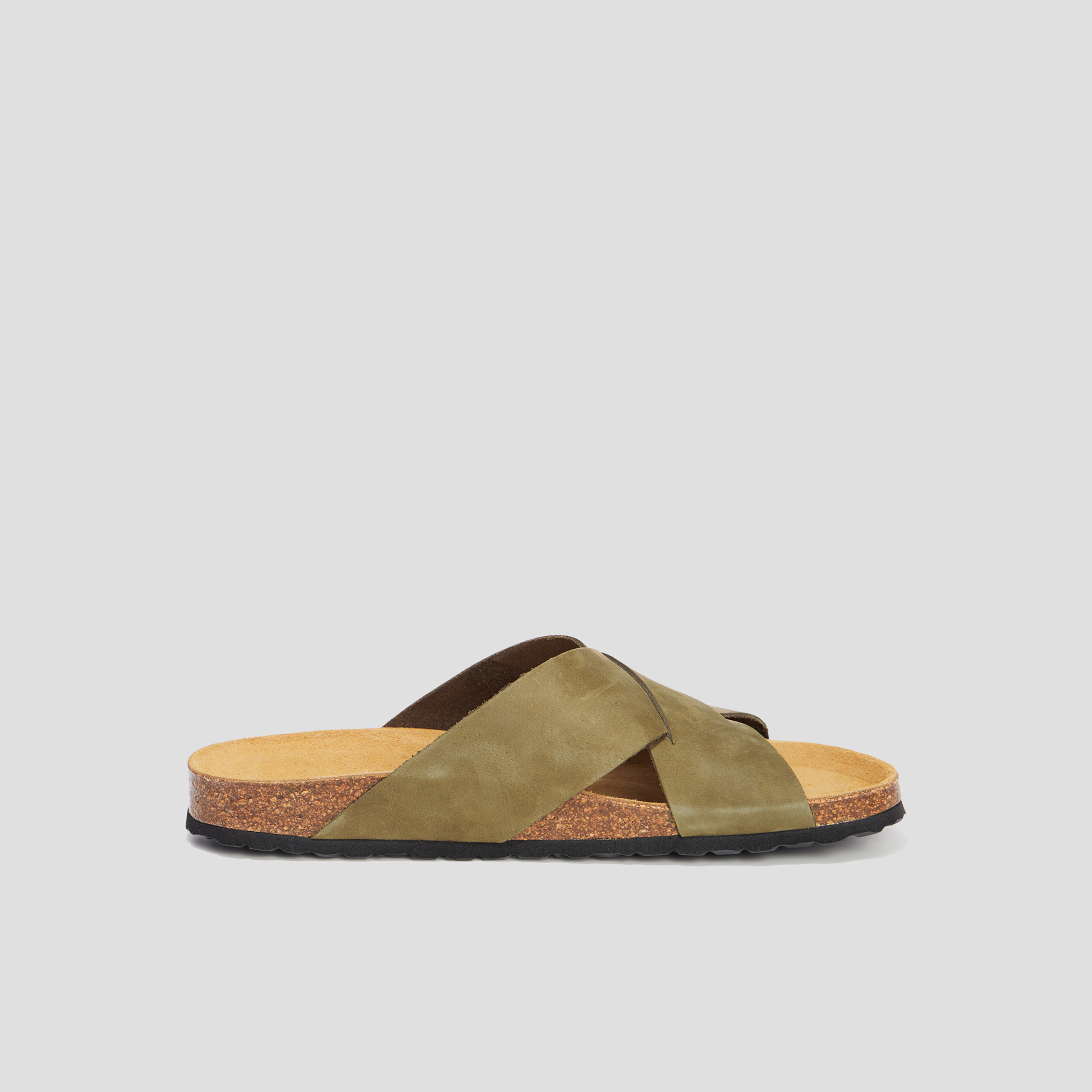 Mules brides croisées en cuir Gaxtere vert kaki homme | La Halle
