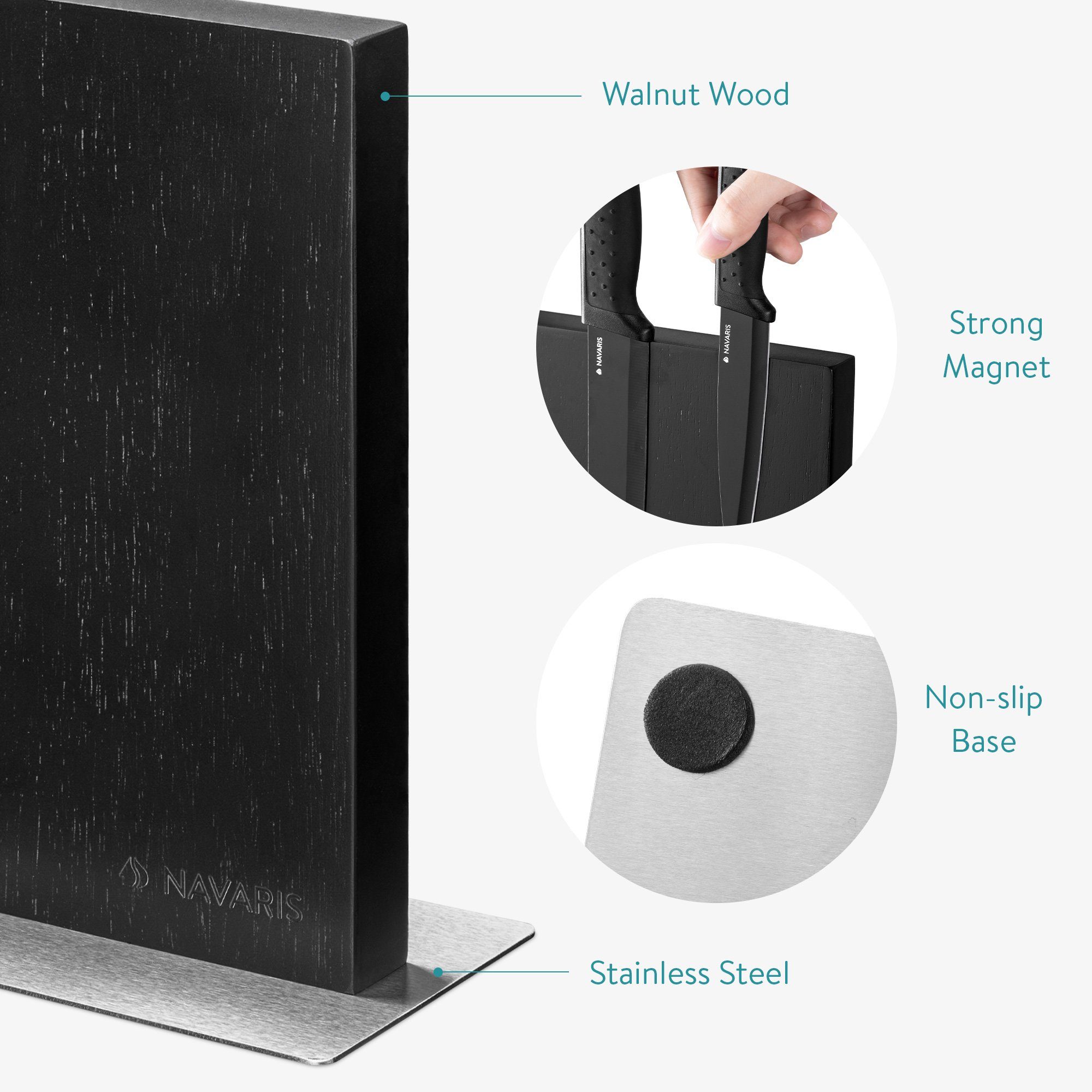 Navaris Magnet-Messerblock Messerhalter magnetisch aus Kautschuk
