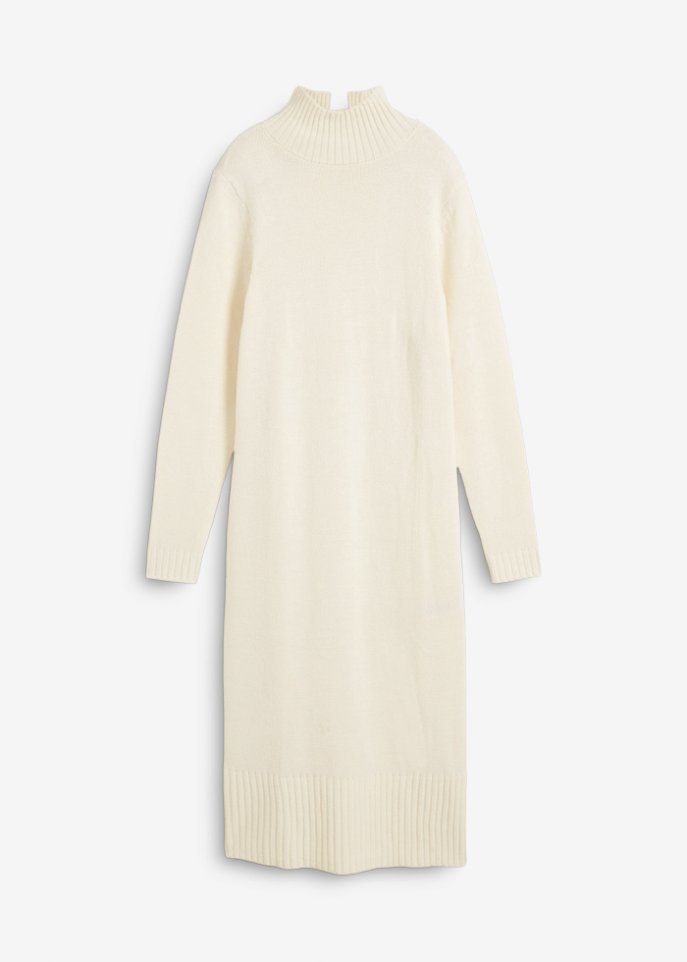Strickkleid in Midi-Länge mit Stehkragen und Schlitzen