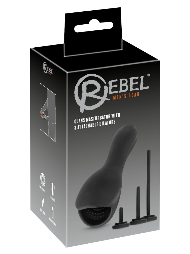 Rebel Masturbator mit Vibration Glans Masturbator with 3 attachable Dilators in schwarz günstig kaufen 14 cm