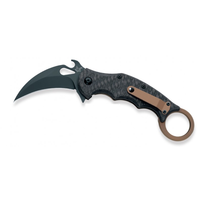 Fox Karambit, Militärmesser mit Kohlefaser- und Titangriff, Cerakote Bronze, Made in Italy