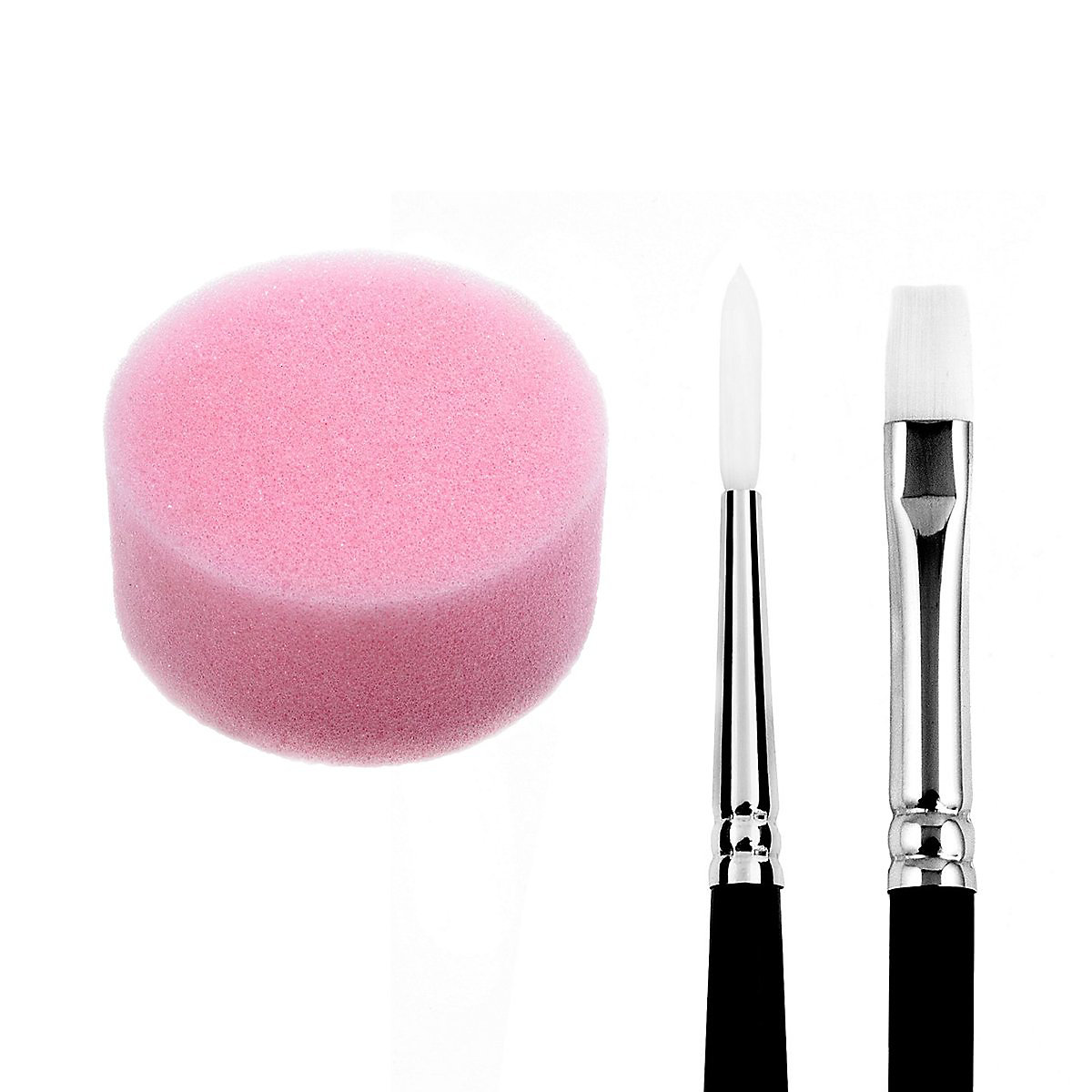 Pinsel-Schwamm-Set mit 2 Pinseln und Schminkschwamm