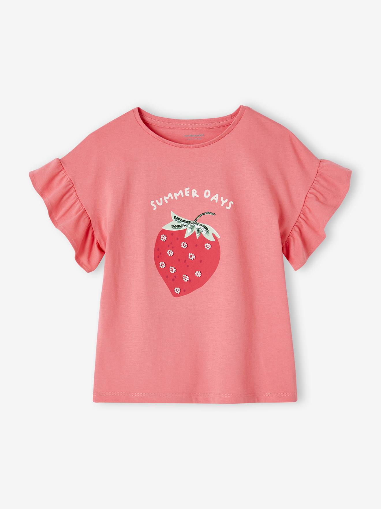 Vertbaudet Mädchen T-Shirt mit Pailletten Oeko-Tex - wollweiß
