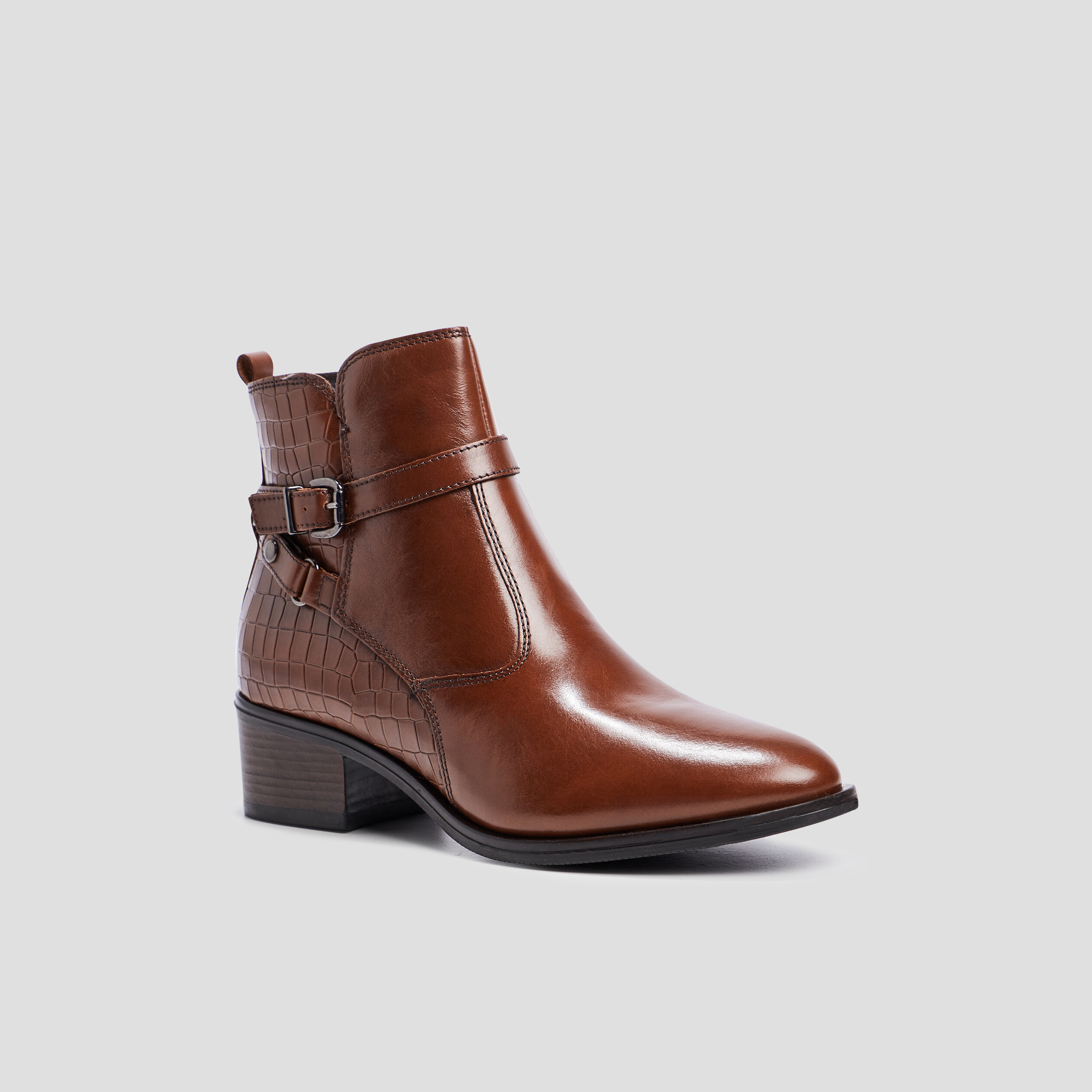 Bottines cuir zippées à boucles marron femme | La Halle