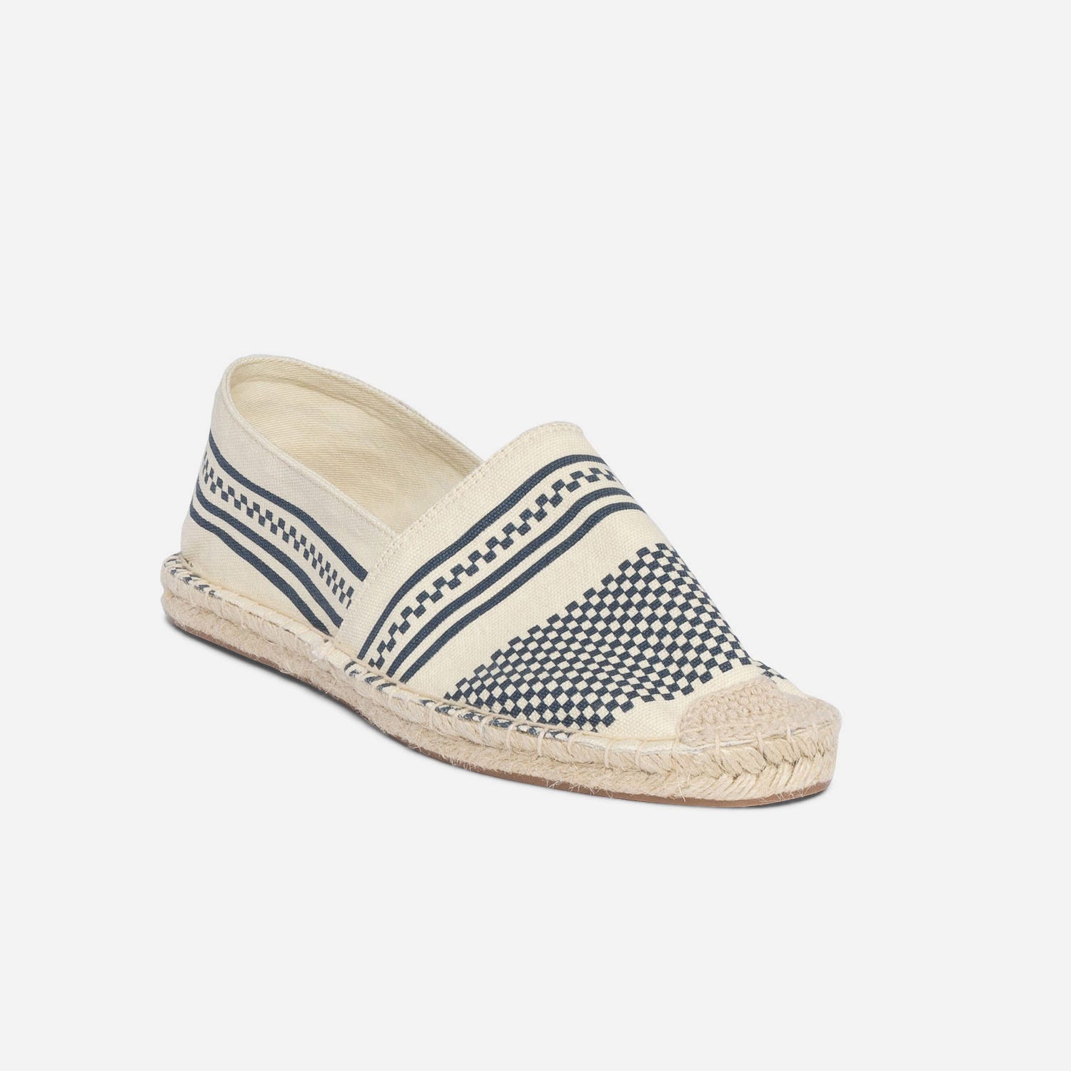 Espadrille écrue en toile à motif graphique bleu