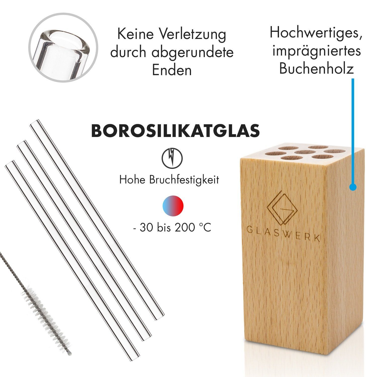 Klarstein Thermoglas Glaswerk Salizzada Glasstrohhalme, Borosilikatglas