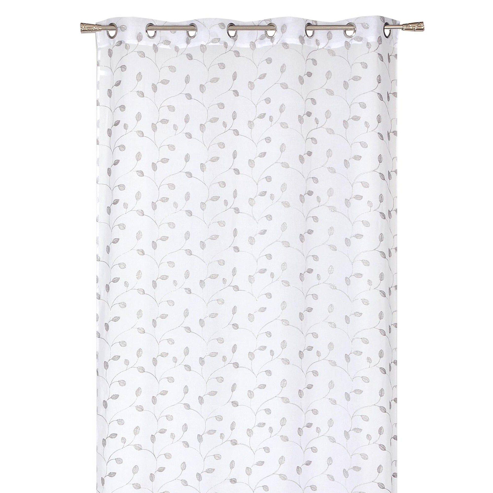 Panneau voile brodé Petites feuilles finition oeillets