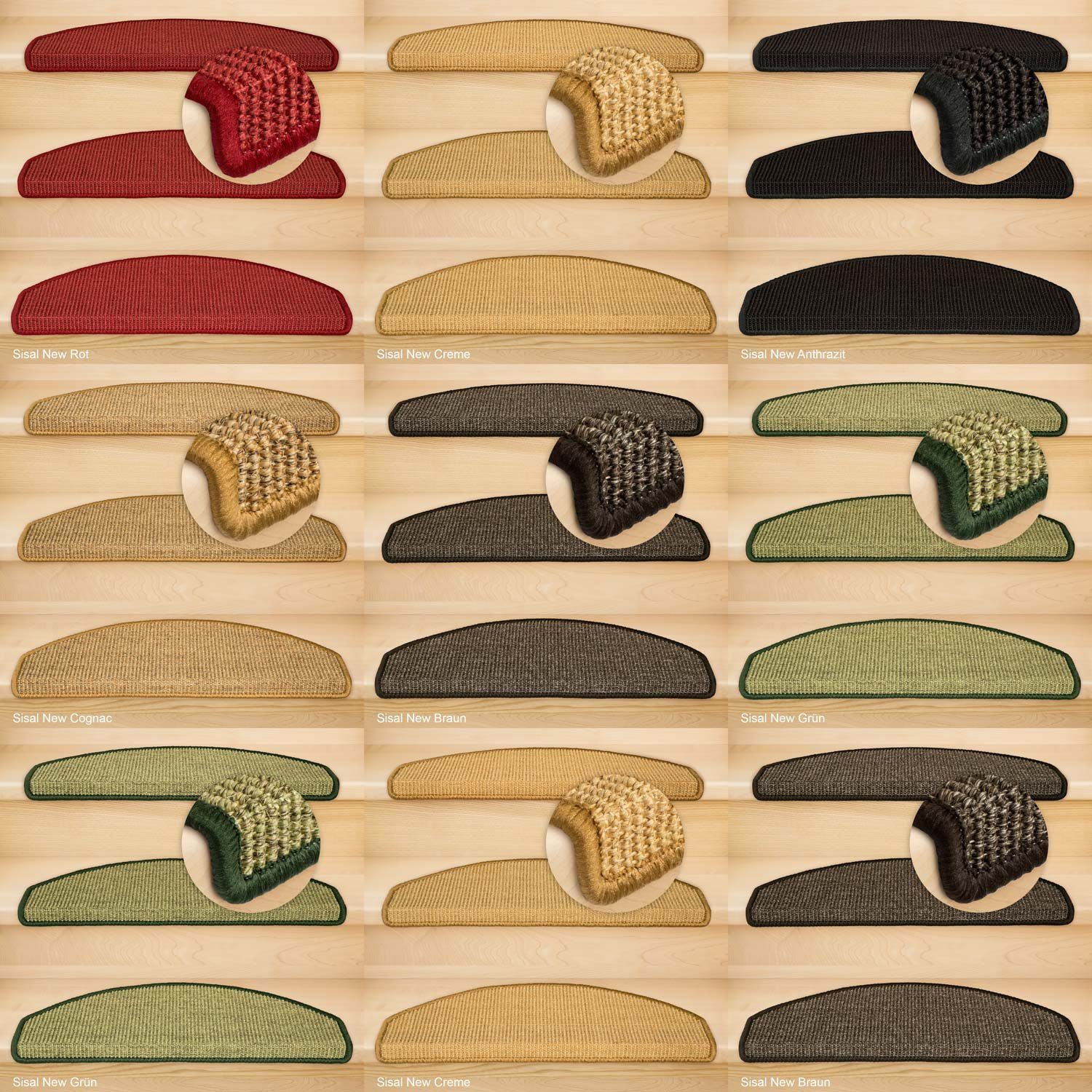 Stufenmatte Stufenmatten Sisal New Halbrund Anthrazit 14 Stück, Metzker®, halbrund, Höhe: 6 mm, 14 Stück im Set - Anthrazit