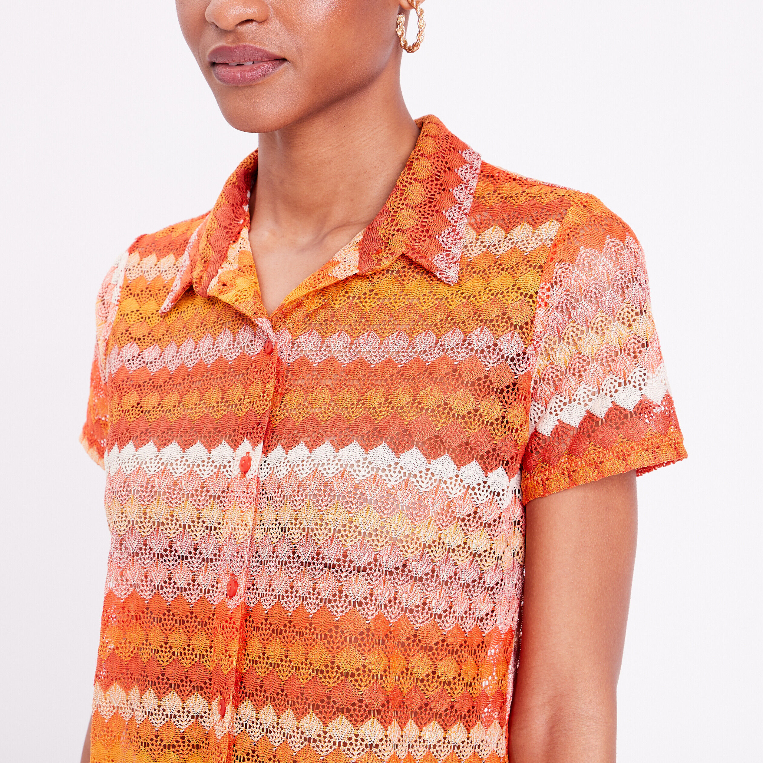 Blouse manches courtes crochet orange femme | Cache Cache