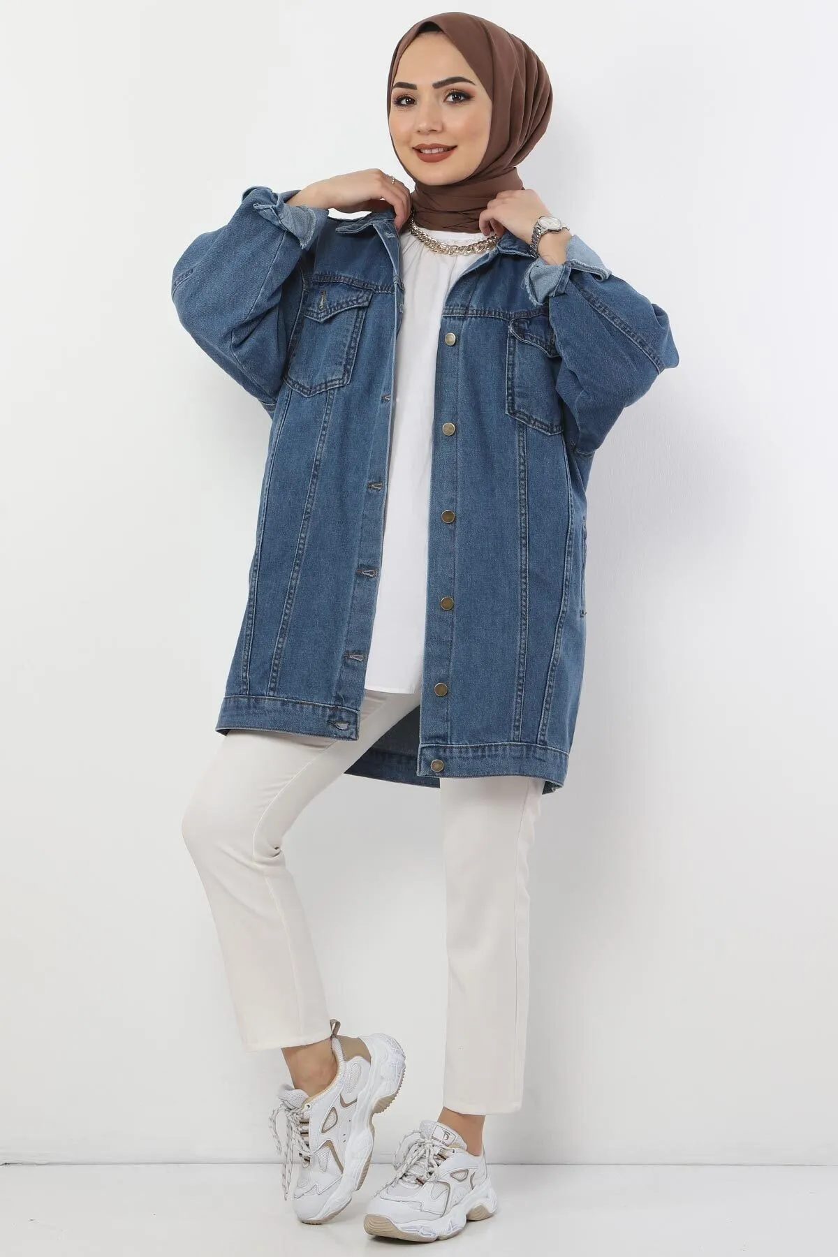 Tesettür Dünyası  Jeansjacke mit Taschen Tsd2519 Hellblau