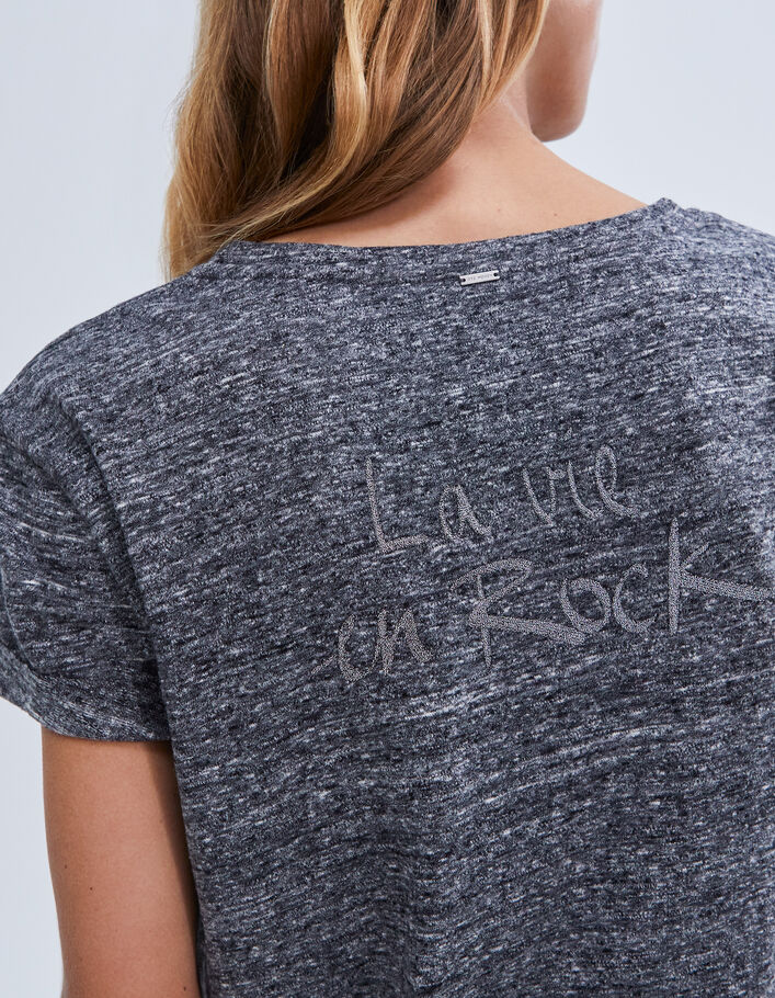 Tee-shirt gris message brodé dos Femme