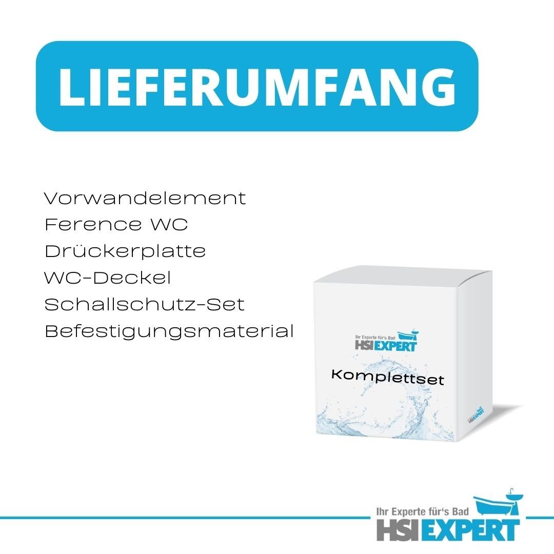 GEBERIT Vorwandelement WC Geberit Vorwandelement + Ference WC + Drückerplatte + WC-Sitz, Komplettset, Mit LotusClean Beschichtung