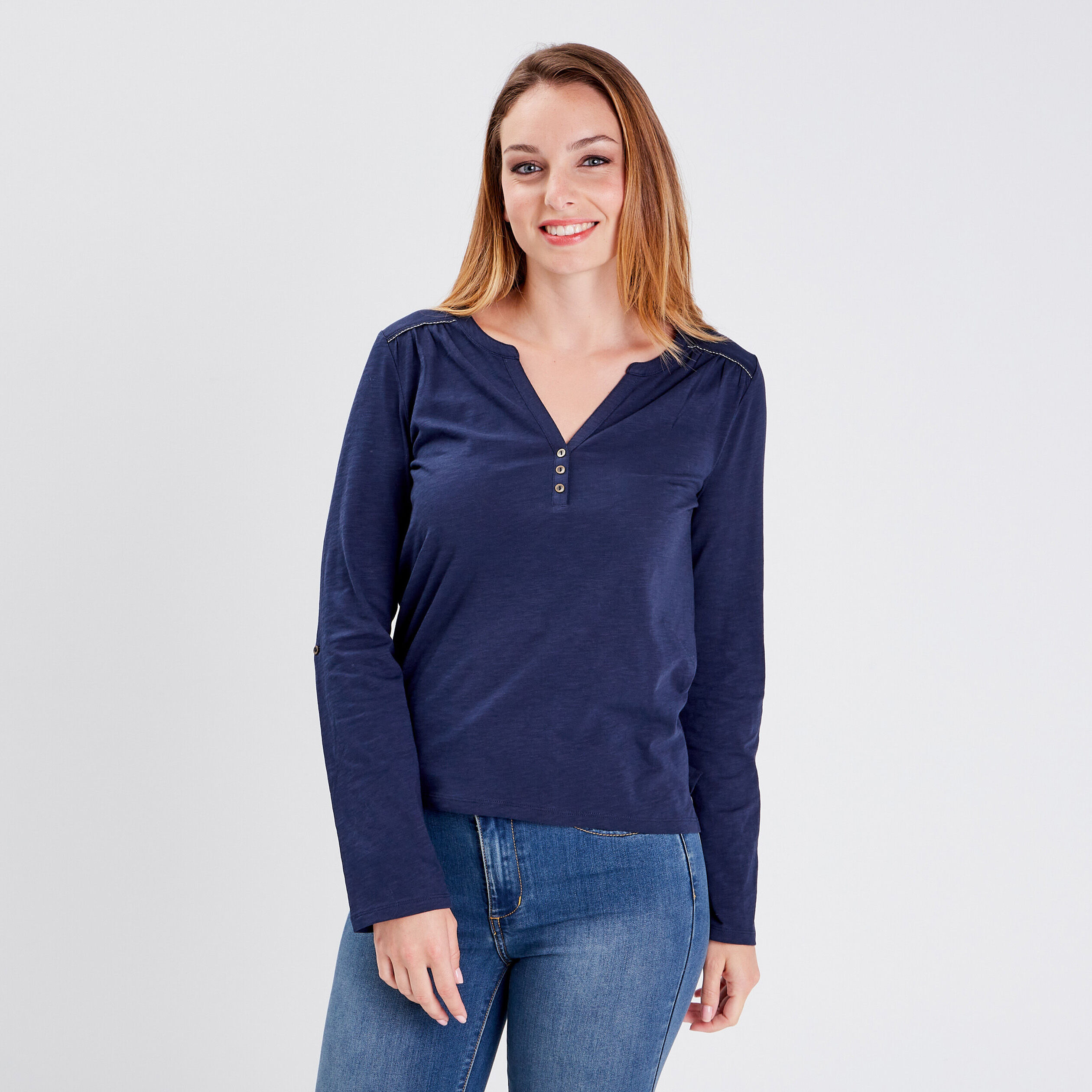 T-shirt manches longues bleu marine femme | Cache Cache