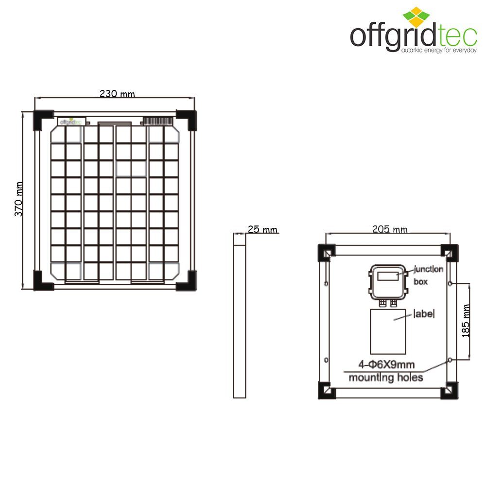 offgridtec Solarmodul Offgridtec® 10W MONO 12V Solarpanel, Monokristallin, (kein Set)
