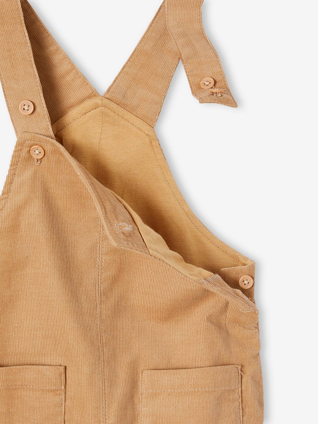 Ensemble bébé salopette en velours et chemise à carreaux taupe