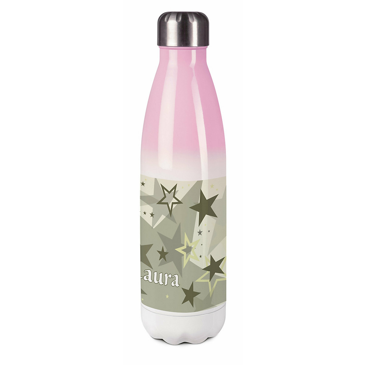 Edelstahl Kinder Thermoflasche / Trinkflasche bunt Sternenhimmel Farbe grau beige Spülmaschinenfest, Auslaufsicher, Bruchfest, Doppelwandig, Für Heißgetränke geeignet, Mit Deckel, Isoliert
