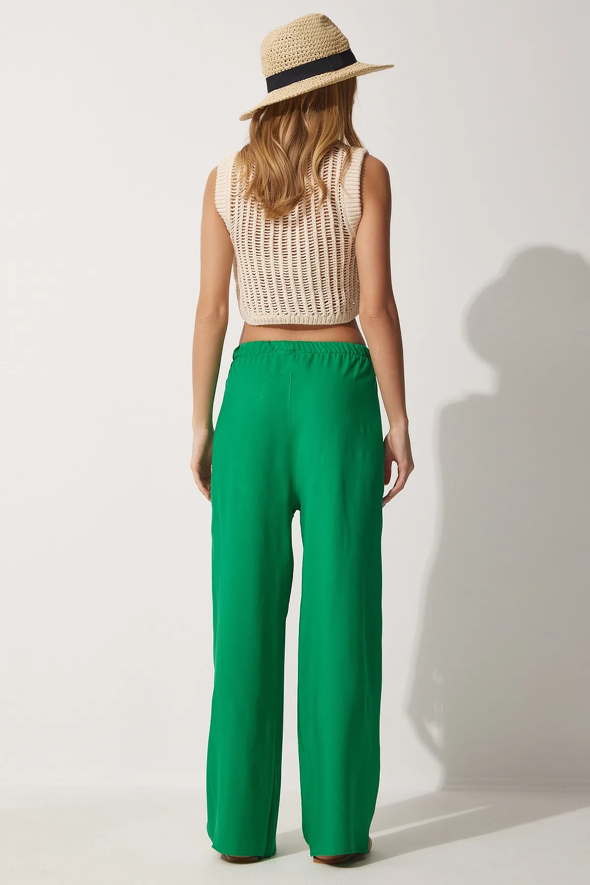 Happiness İstanbul  Grüne Palazzo-Viskosehose für Damen BH00322