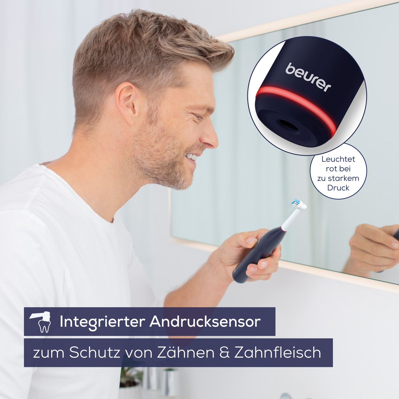 Beurer Elektrische Zahnbürste TB 50-Tägliche Zahnpflege mit integriertem Andrucksensor und 3 Reinigungsprogrammen für komfortables Zähneputzen