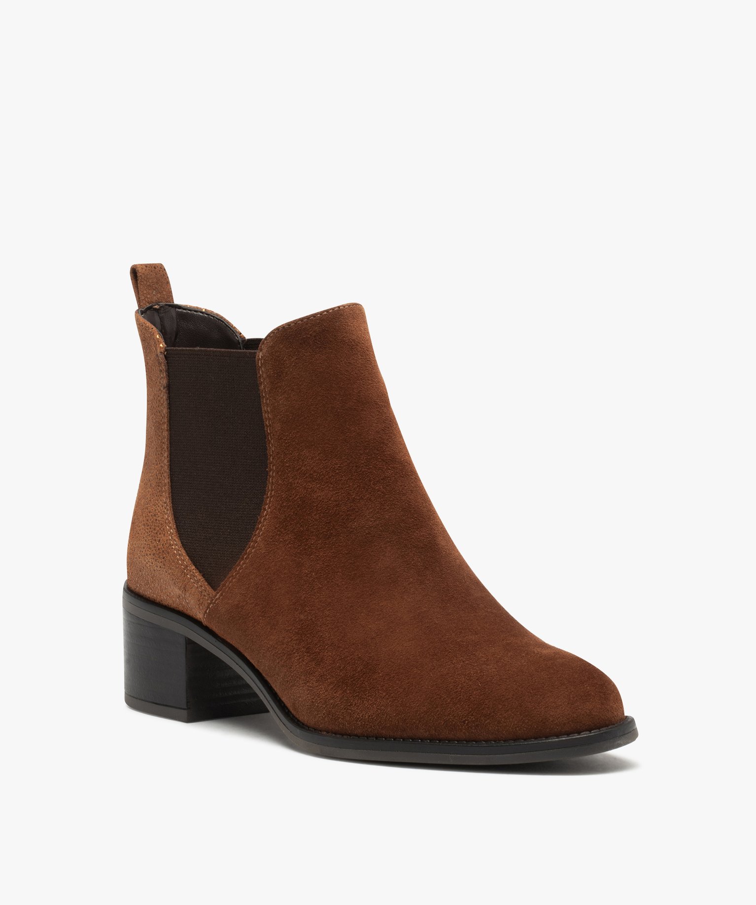 Chelsea boots dessus cuir à petit talon femme camel | GEMO