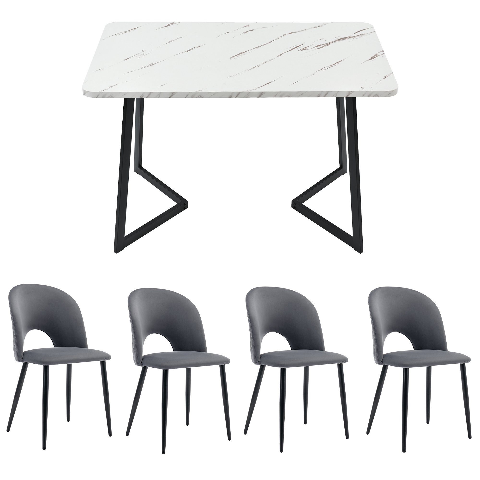 Celya Essgruppe Esstisch mit 4 Stühlen,Samt Esszimmerstuhl Mit Diamantmuster, (Set, Tisch mit 4 Stuhlen), Rechteckiger Esstisch Moderner Küchentisch Set,Schwarz Tischbeine