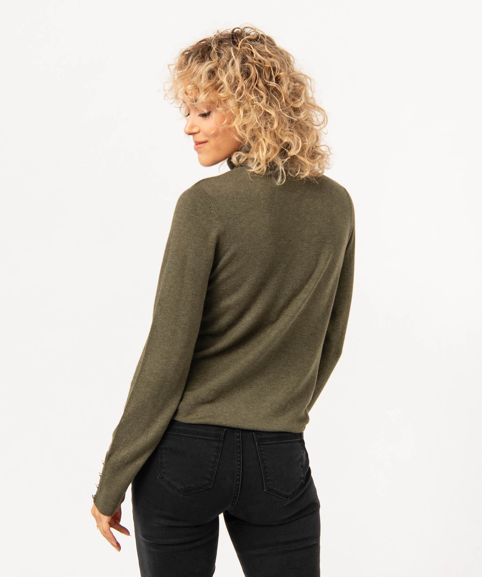 Pull à col roulé en maille fine femme vert | GEMO