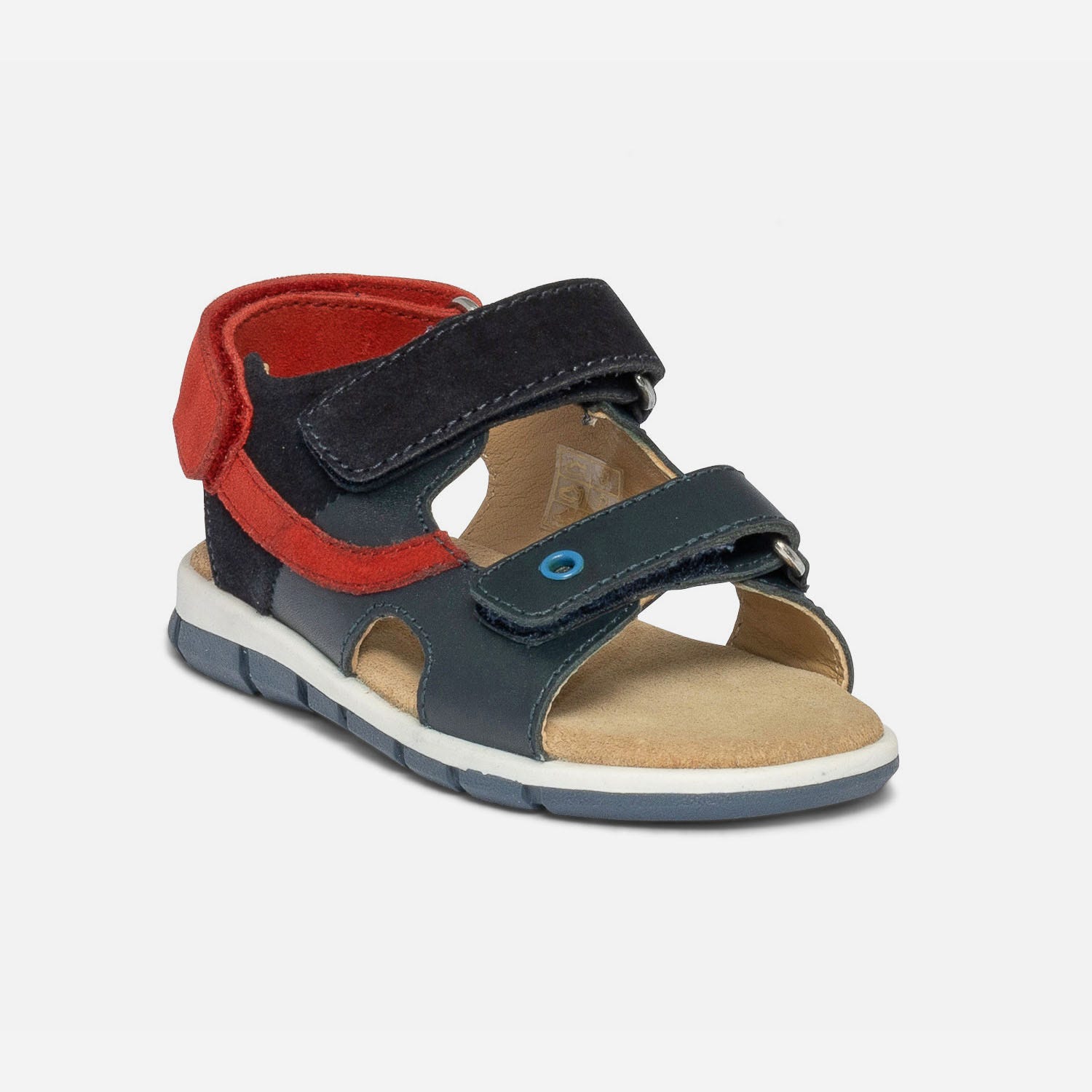 Sandale marine et rouge en cuir à scratchs
