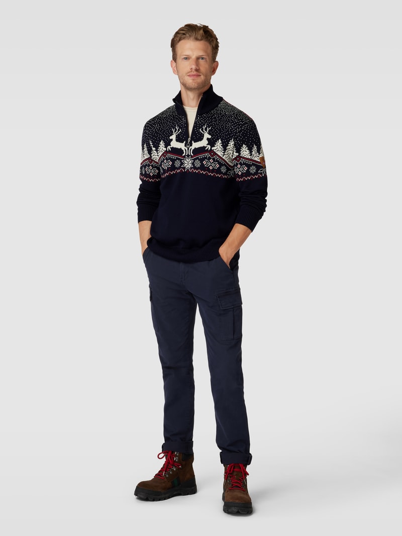 Strickpullover mit Allover-Muster Modell 'Dale' in marineblau