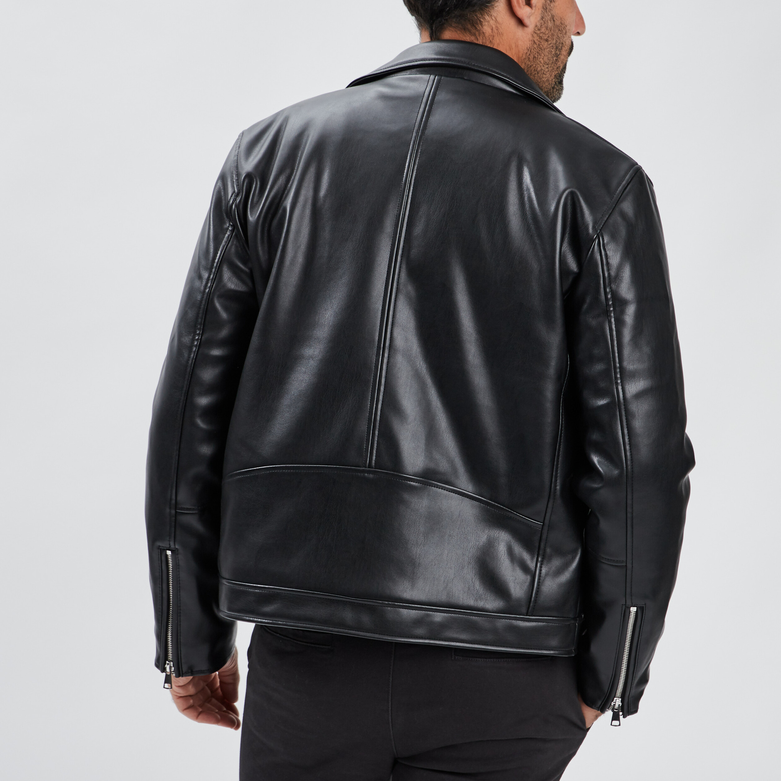 Veste style biker simili cuir zippée noir homme | La Halle
