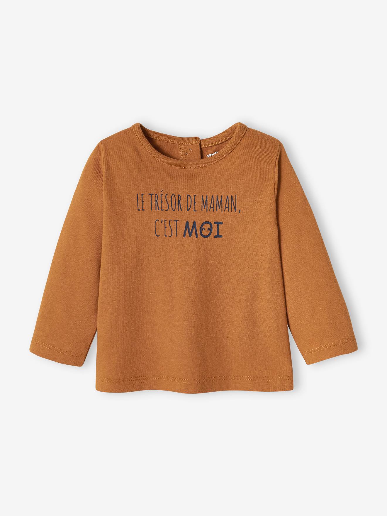 T-shirt à message bébé manches longues caramel