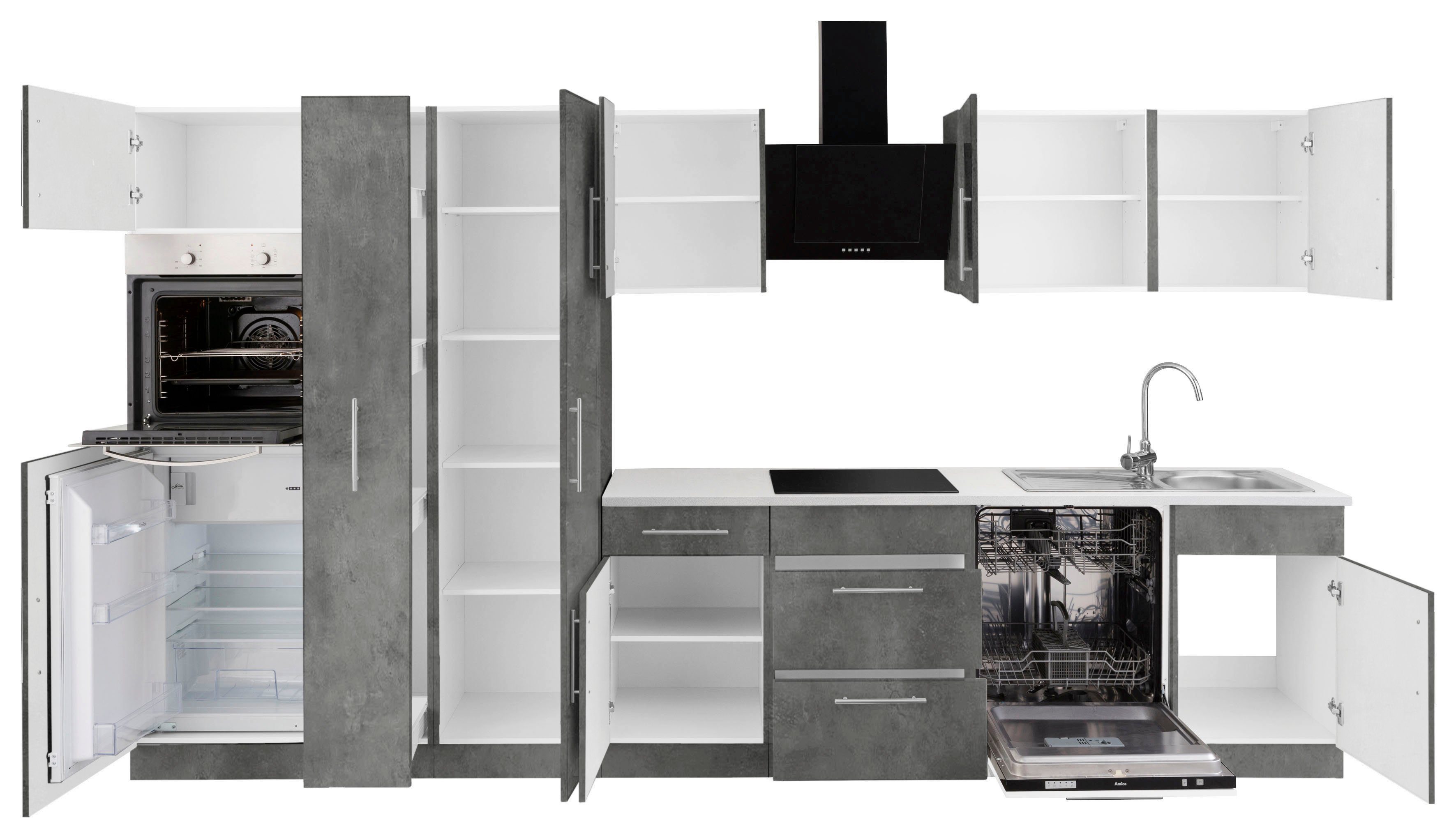 wiho Küchen Küchenzeile Cali, mit E-Geräten, Breite 360 cm mit Metallgriffen