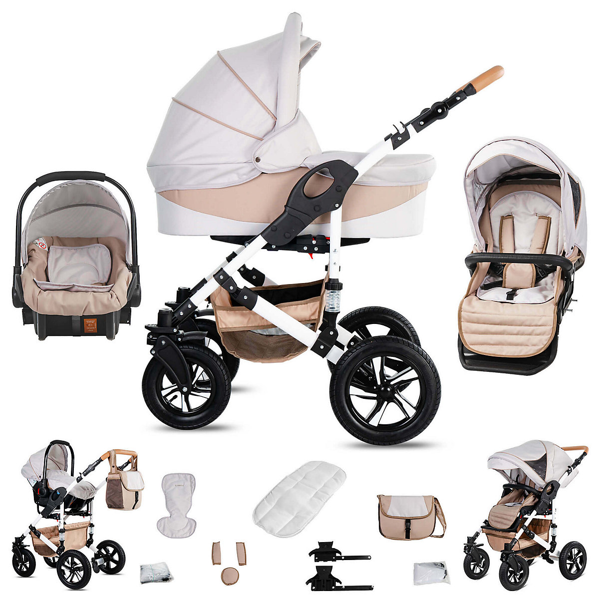 Hamburg | 3 in 1 Kombi Kinderwagen Komplettset | Hartgummireifen Kombikinderwagen