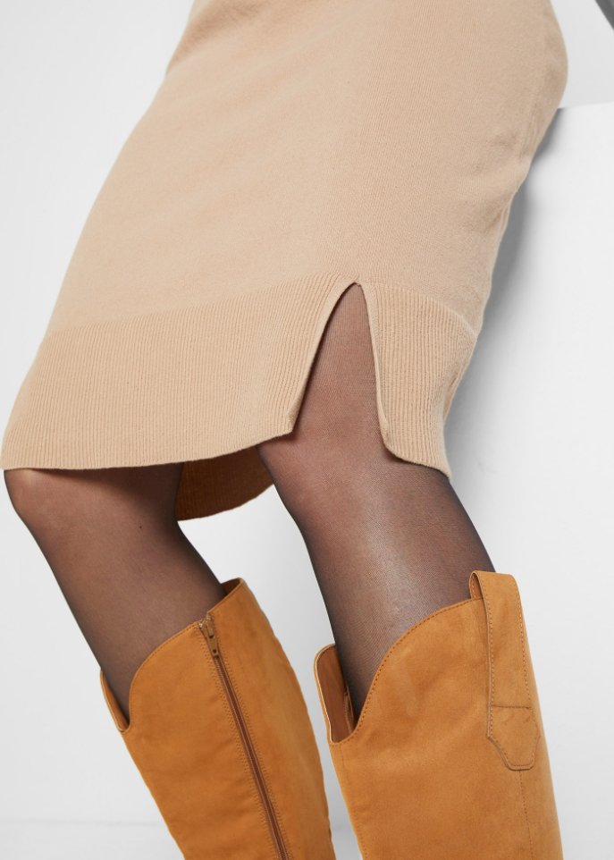 Strickkleid mit Schlitzdetail am Saum, knieumspielend