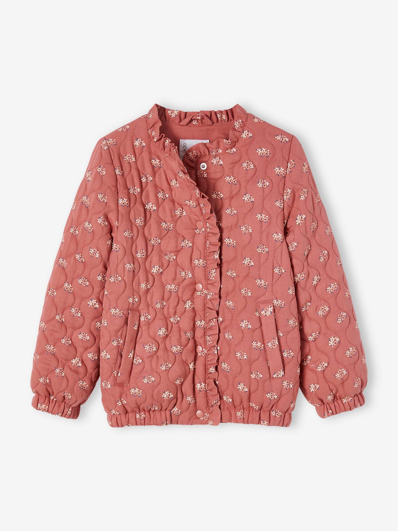 Veste matelassée imprimée fleurs fille tomette