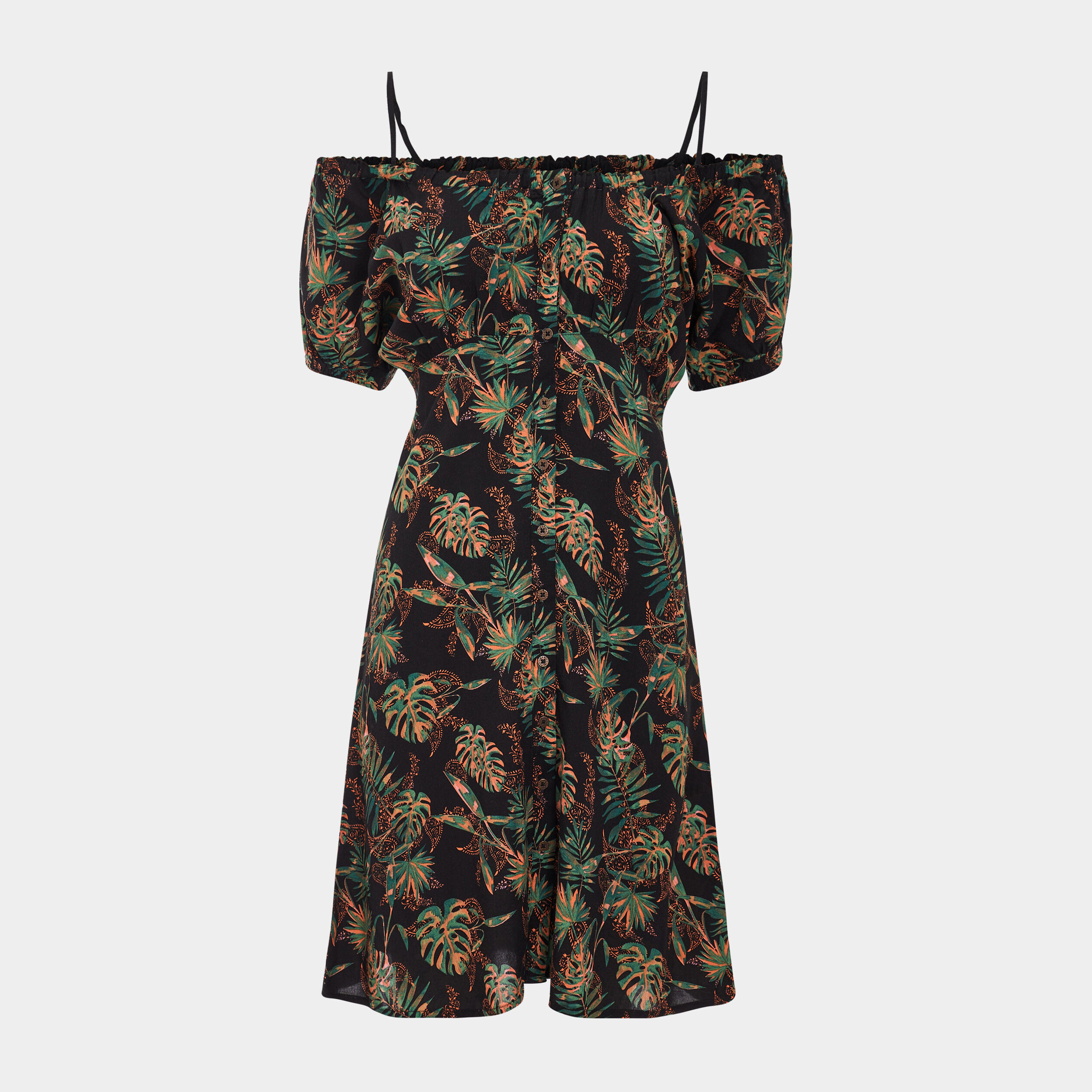 Robe évasée à col bardot noir femme | La Halle