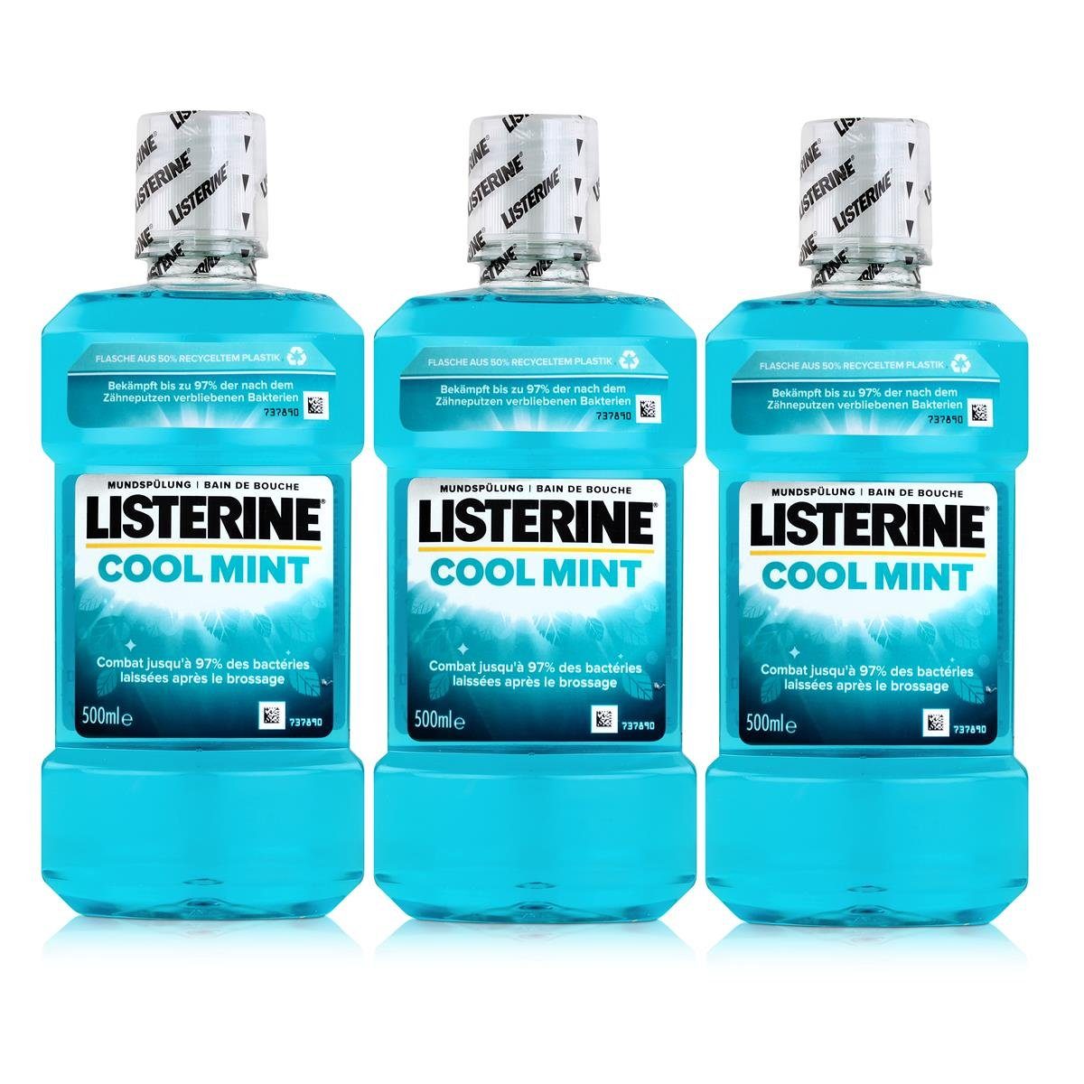 Listerine Mundspülung, Listerine Mundspülung Cool Mint 500ml - Intensiver Minzgeschmack (3er