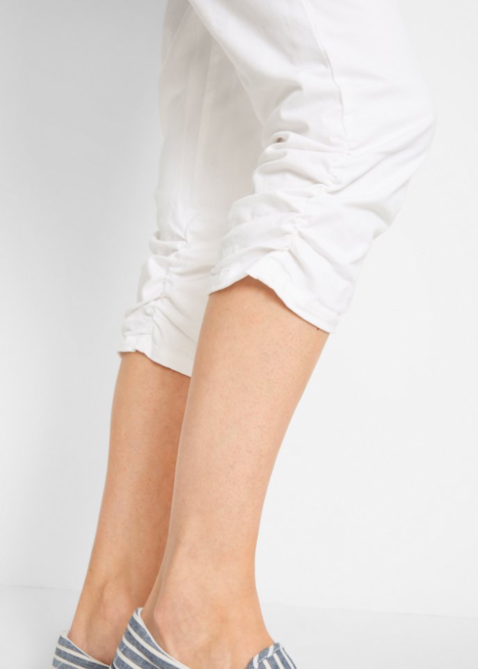 Baumwoll-Capri-Hose mit Bequembund und Raffung