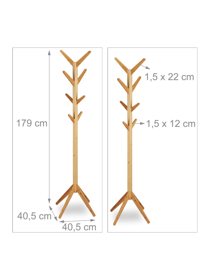 relaxdays Garderobenständer in Natur - (B)40,5 x (H)179 x (T)40,5 cm günstig kaufen onesize