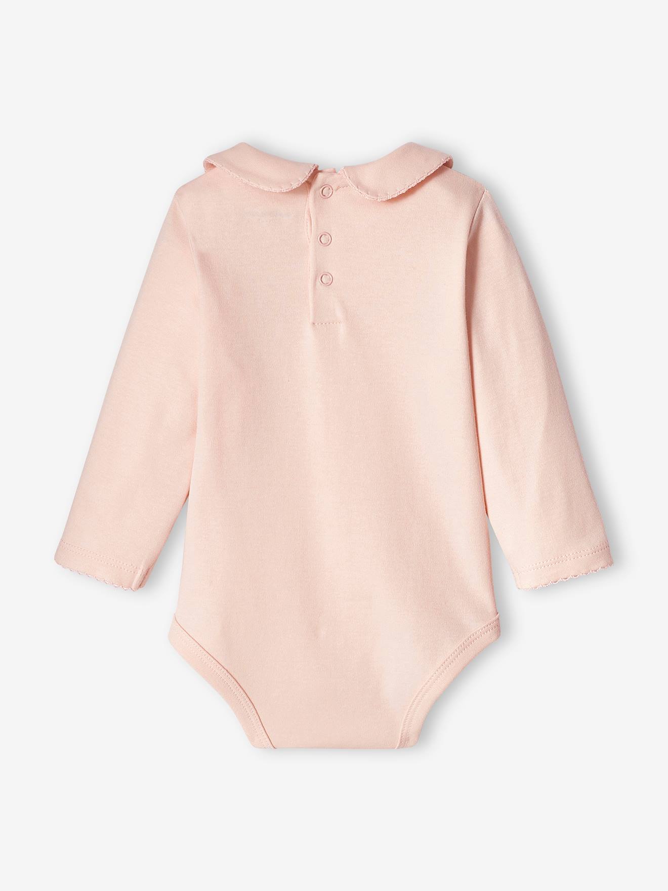 Body manches longues col claudine bébé rose pâle