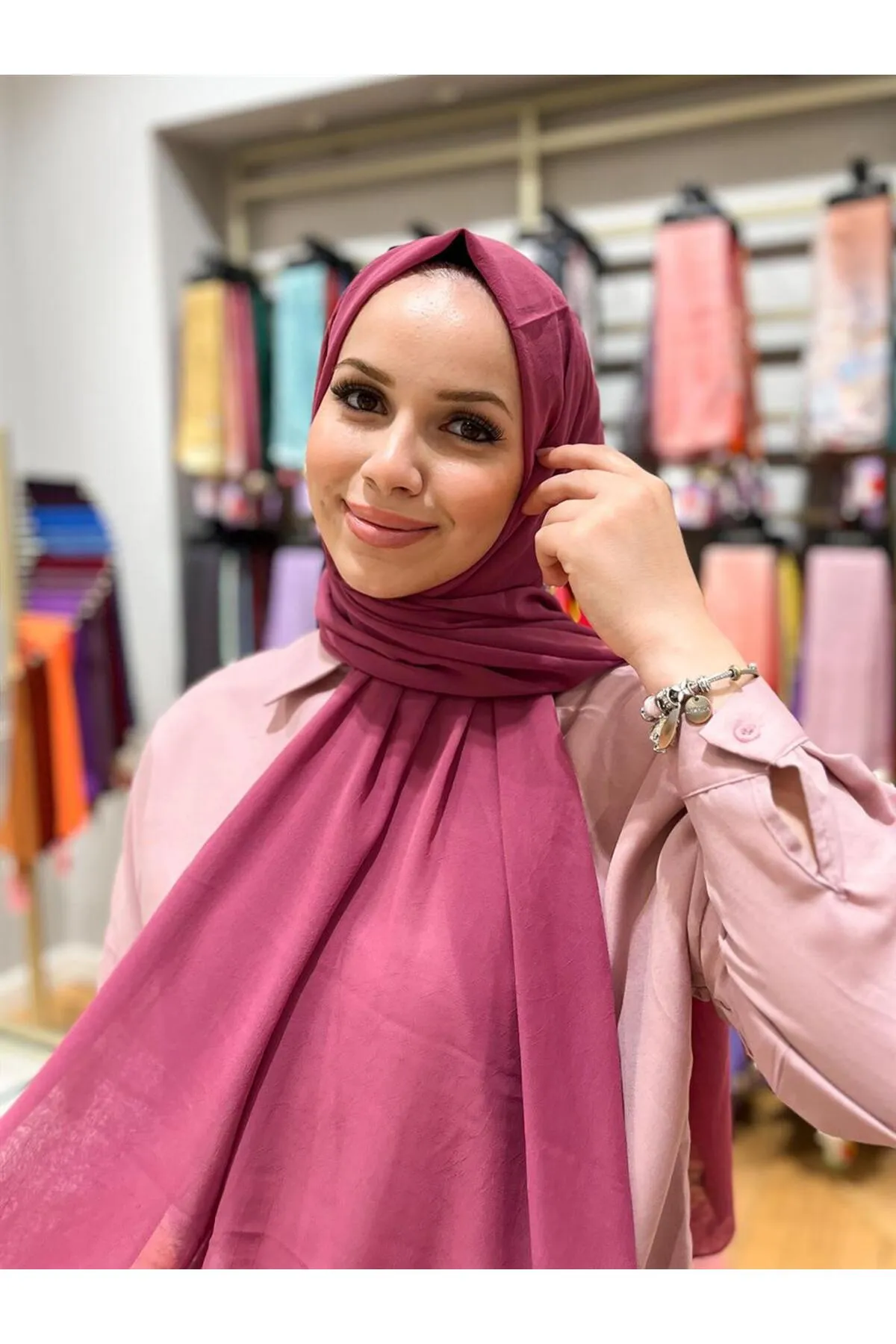 Armine  Trend Schal aus Crinkle-Chiffon – Atskrn-32 – Rosa