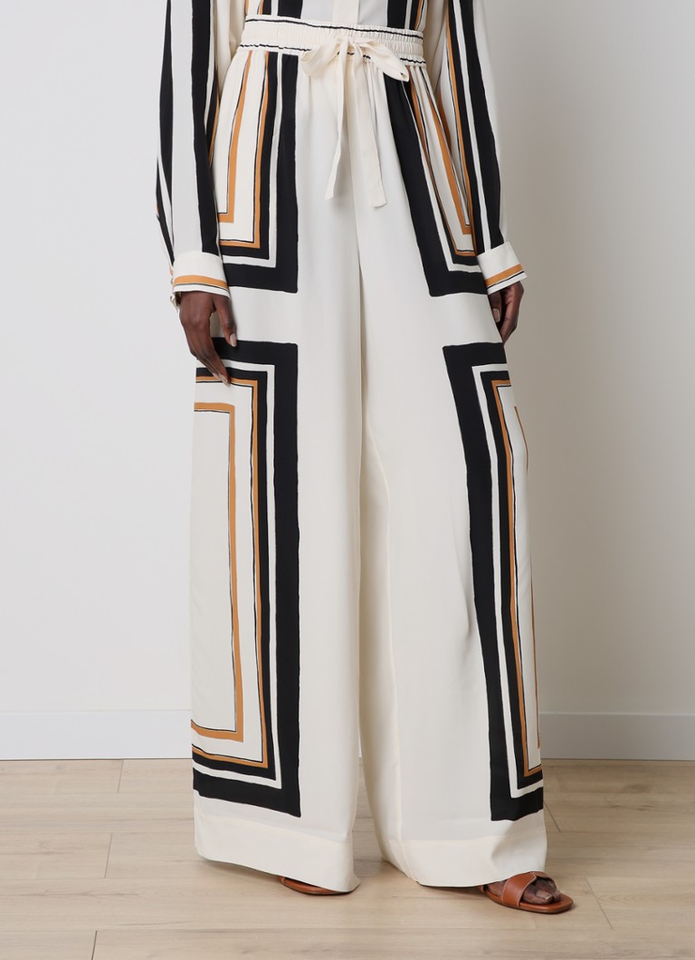 Pantalon palazzo taille haute et coupe ample Zimmermann en mélange de soie à imprimé graphique et poches latérales